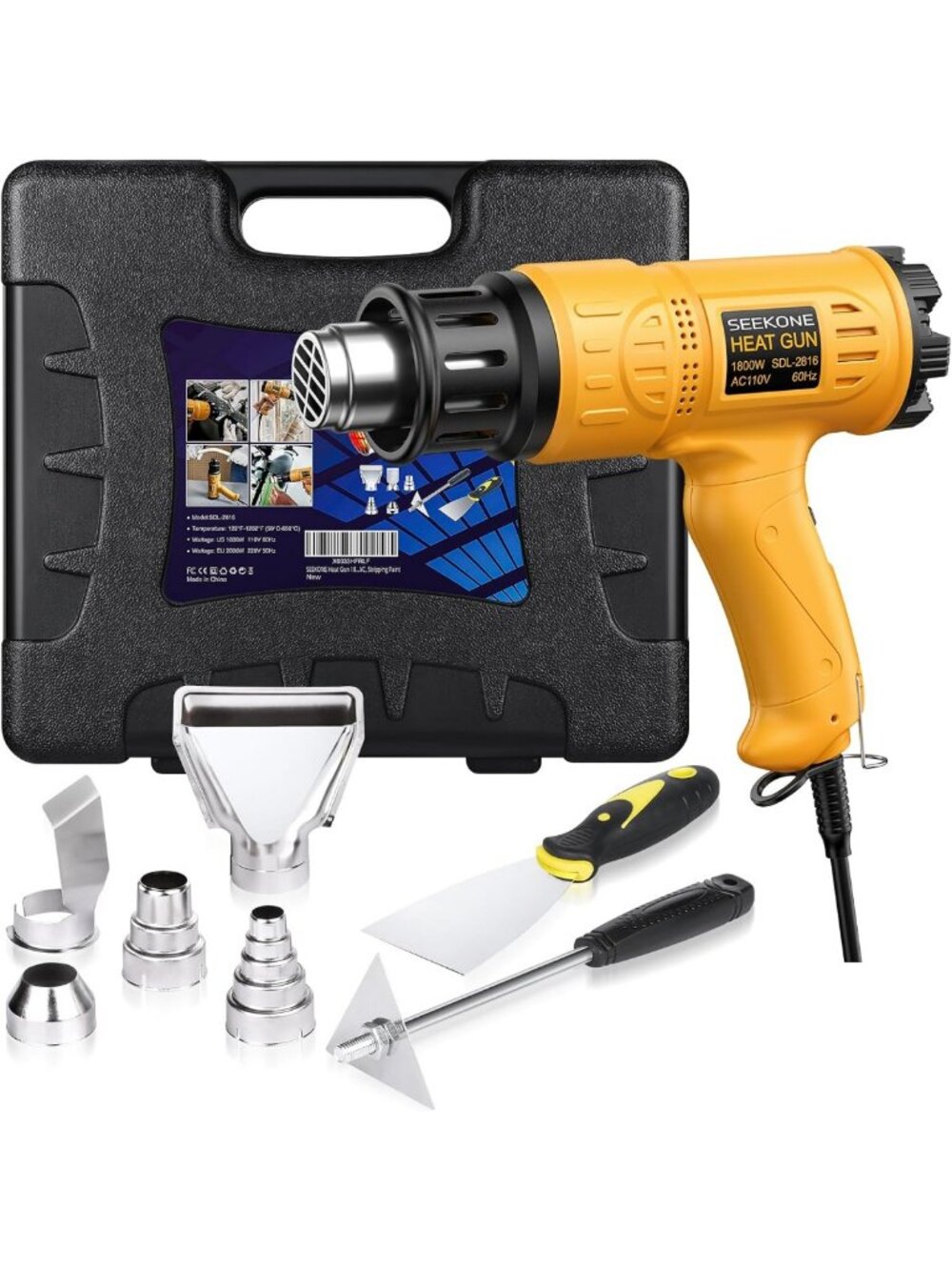 Powerful 1800W Heat Gun with Carry Case - Adjustable Temp 122℉-1112℉ for Crafts